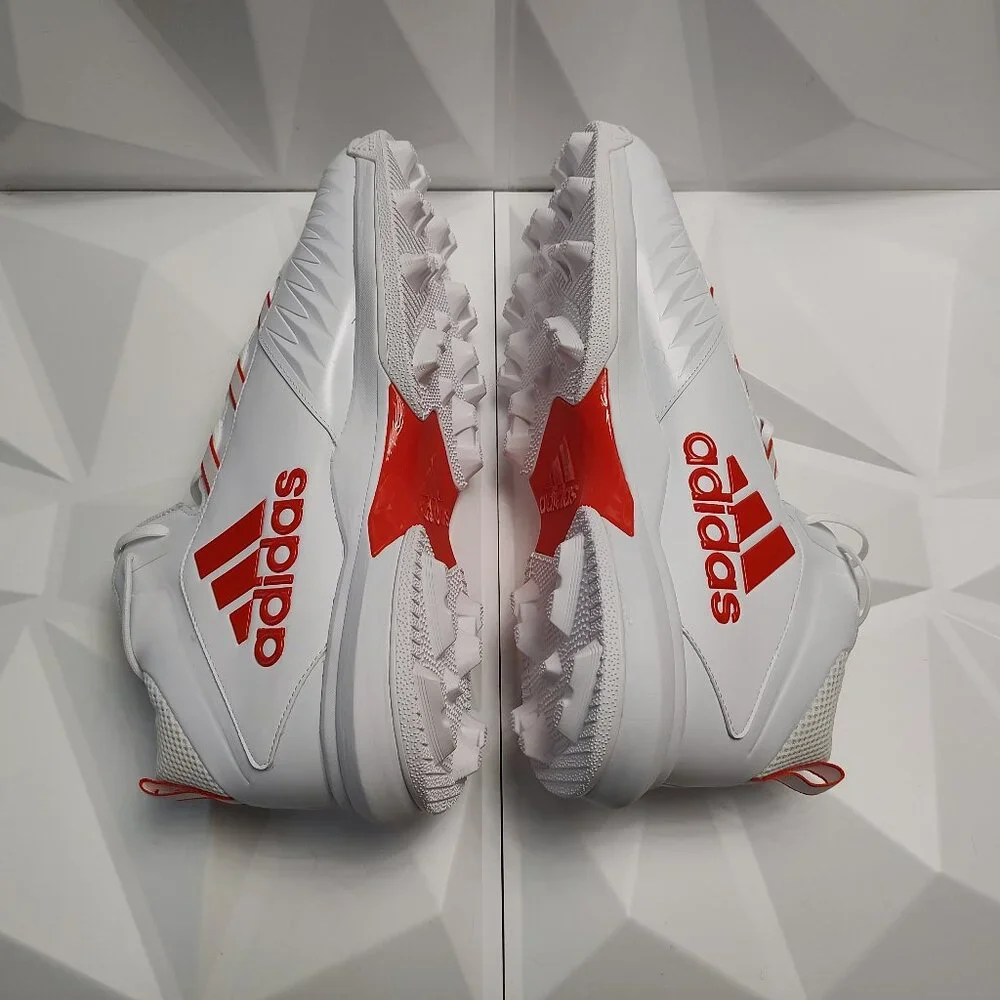Adidas Mens Football Cleats 18 White Orange Shoe Lacrosse Nasty Mid Top - Picture 3 of 13